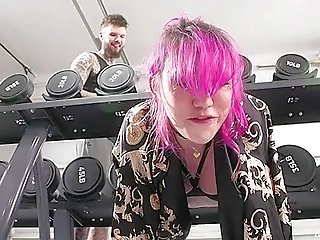 Shemale Pornstar Goes Wild in the Gym with Huge Cock